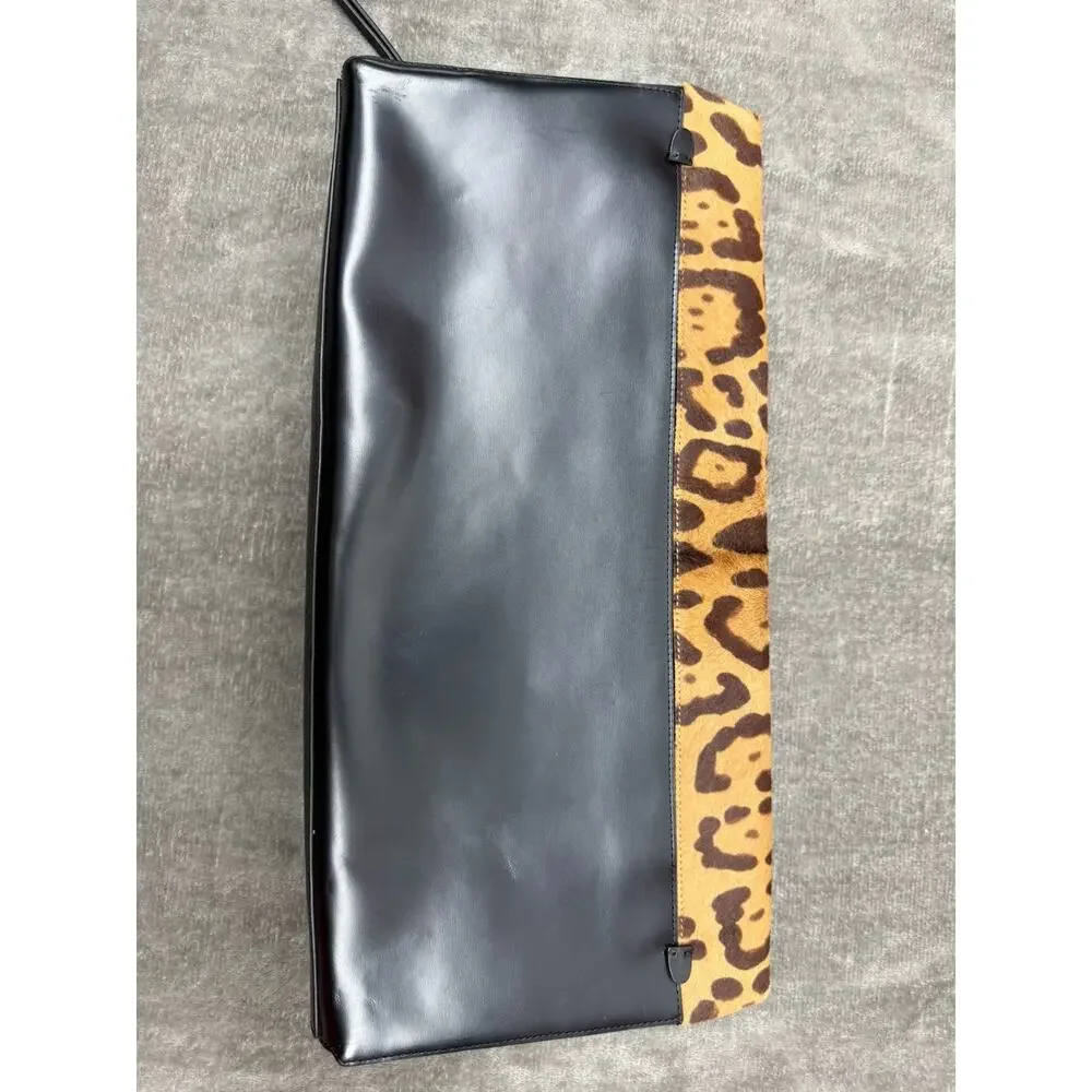 NEW Coach Leopard Pony Hair Foldover Clutch Wristlet Leather Sample Sale